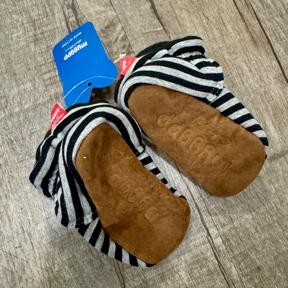 Organic Cotton Baby Booties‎ 6–12 Months Black & Gray Striped Unisex NWT
